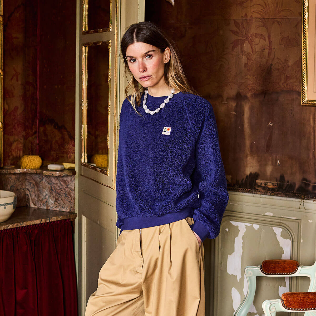 Plain Sherpa Sweatshirt in Navy by A.P Womenswear
