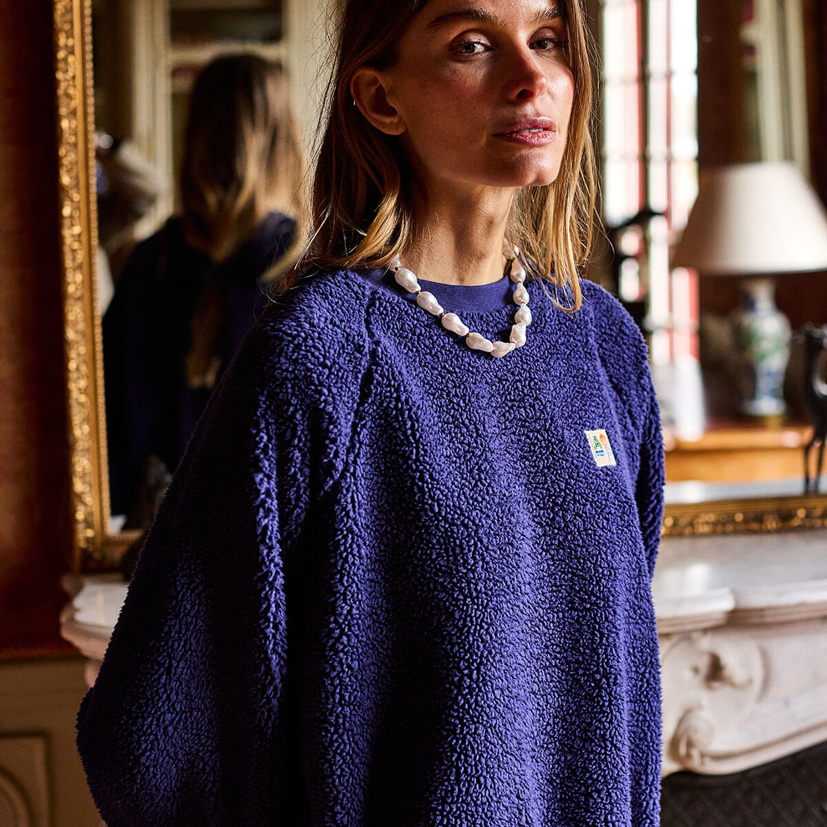 Plain Sherpa Sweatshirt in Navy by A.P Womenswear