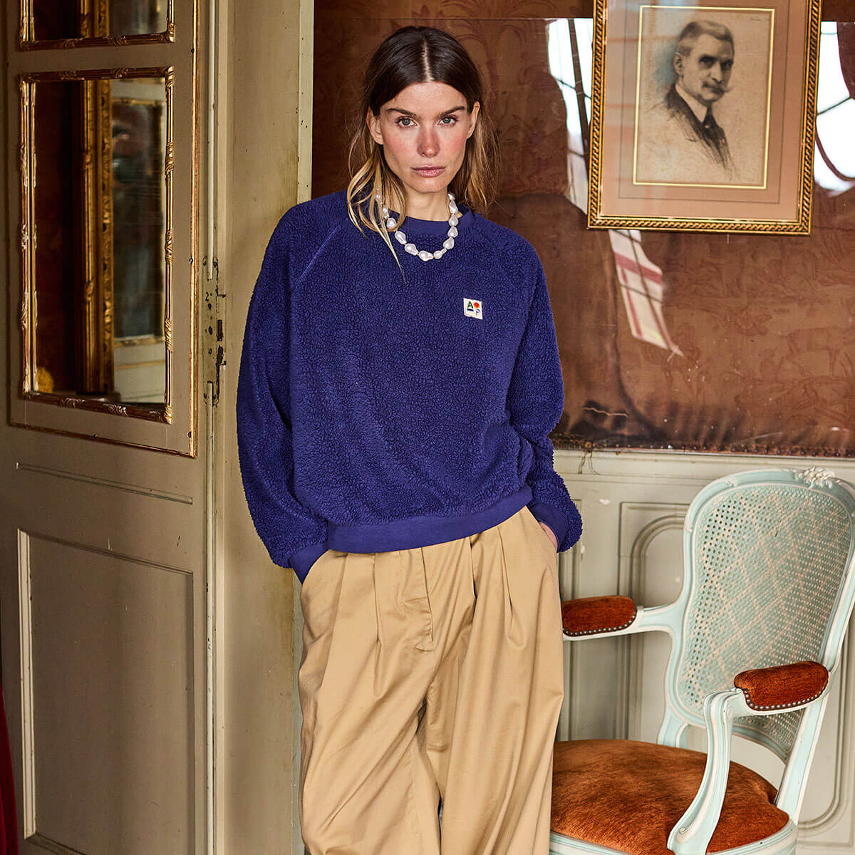 Plain Sherpa Sweatshirt in Navy by A.P Womenswear
