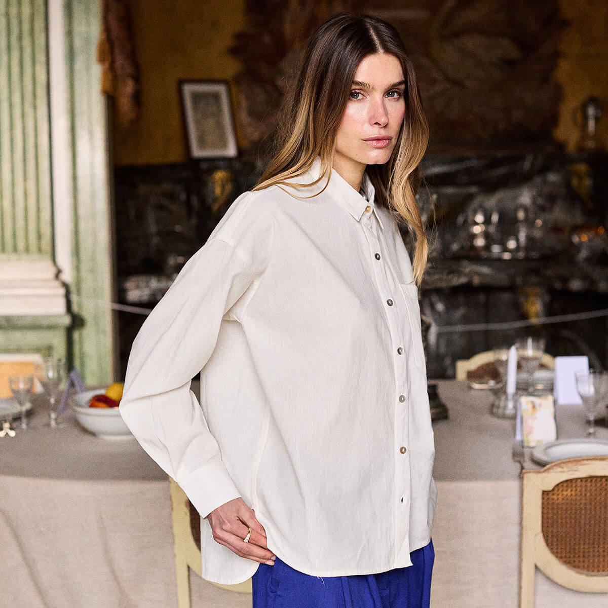 Plain Voile Shirt in Ecru by A.P Womenswear