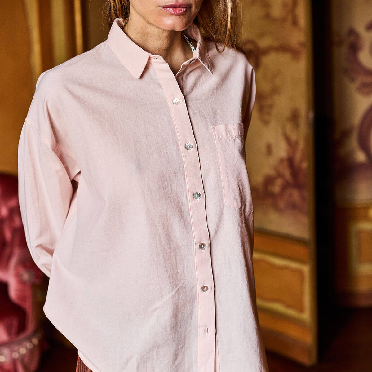 Plain Voile Shirt in Powder by A.P Womenswear