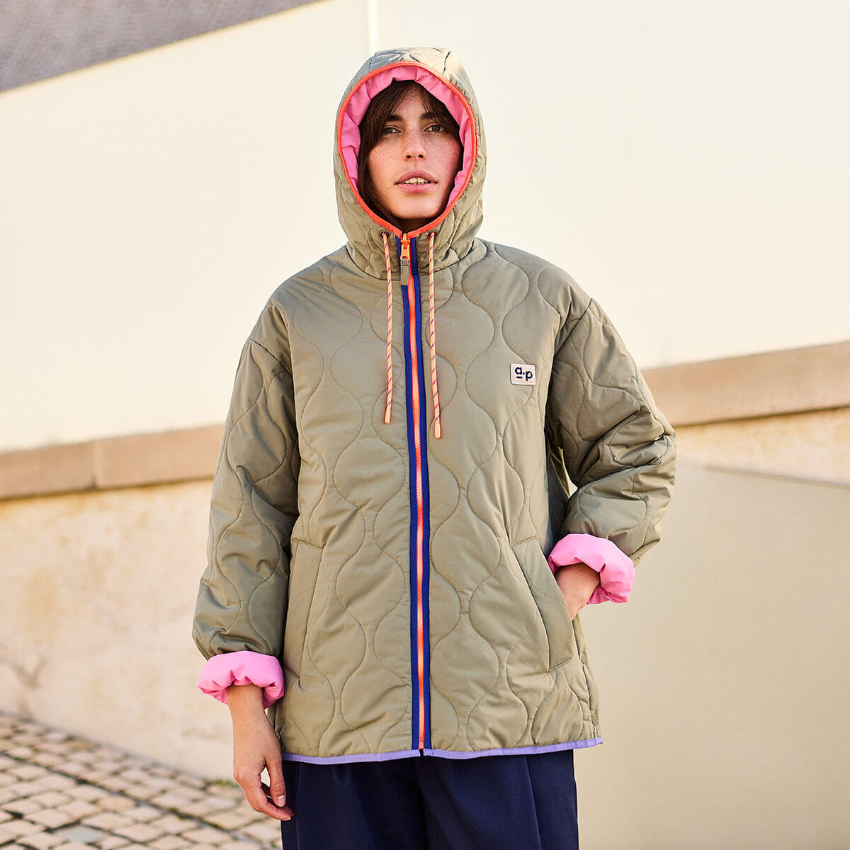 Reversible Hooded Parka in Khaki by A.P Womenswear