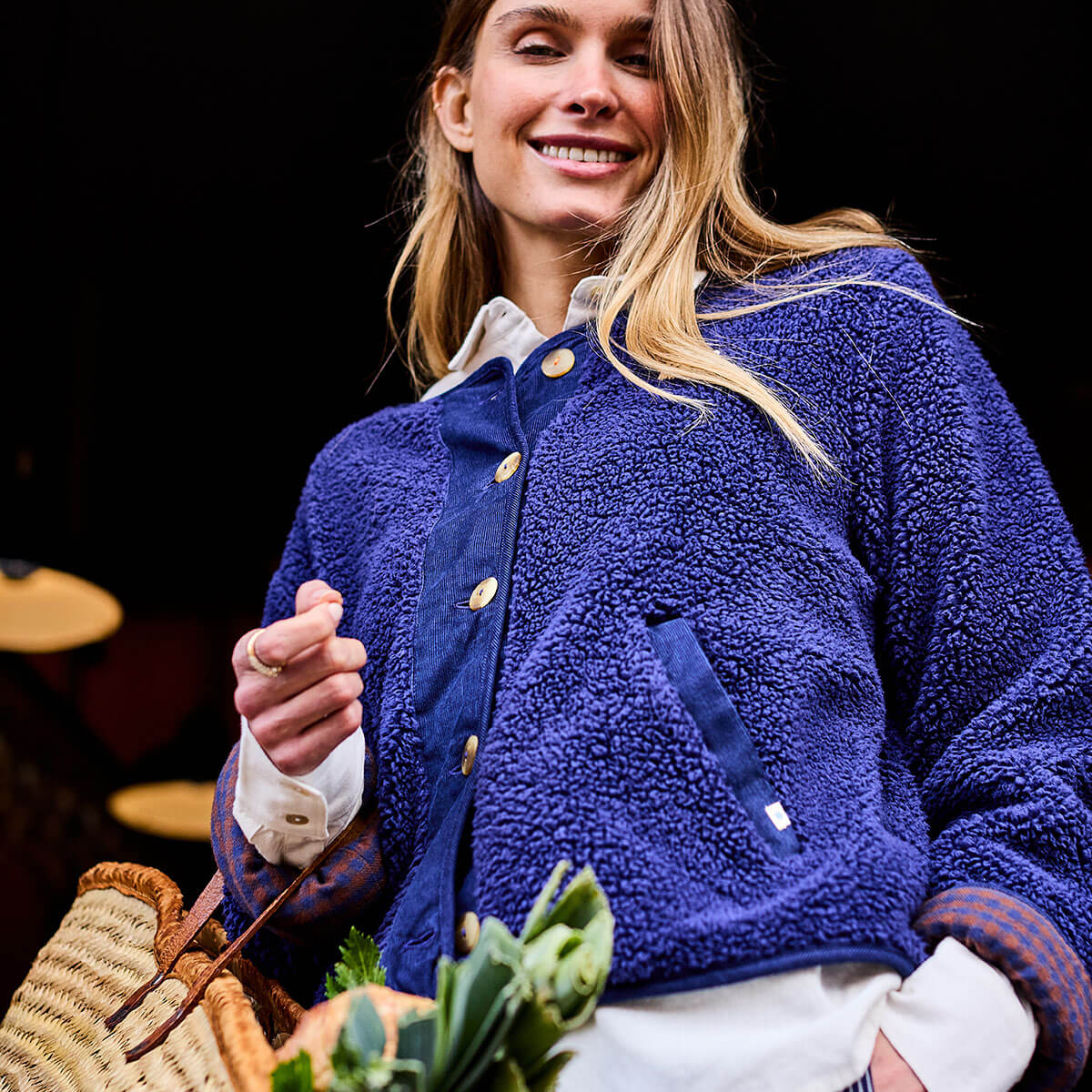 Reversible Sherpa Jacket in Navy by A.P Womenswear