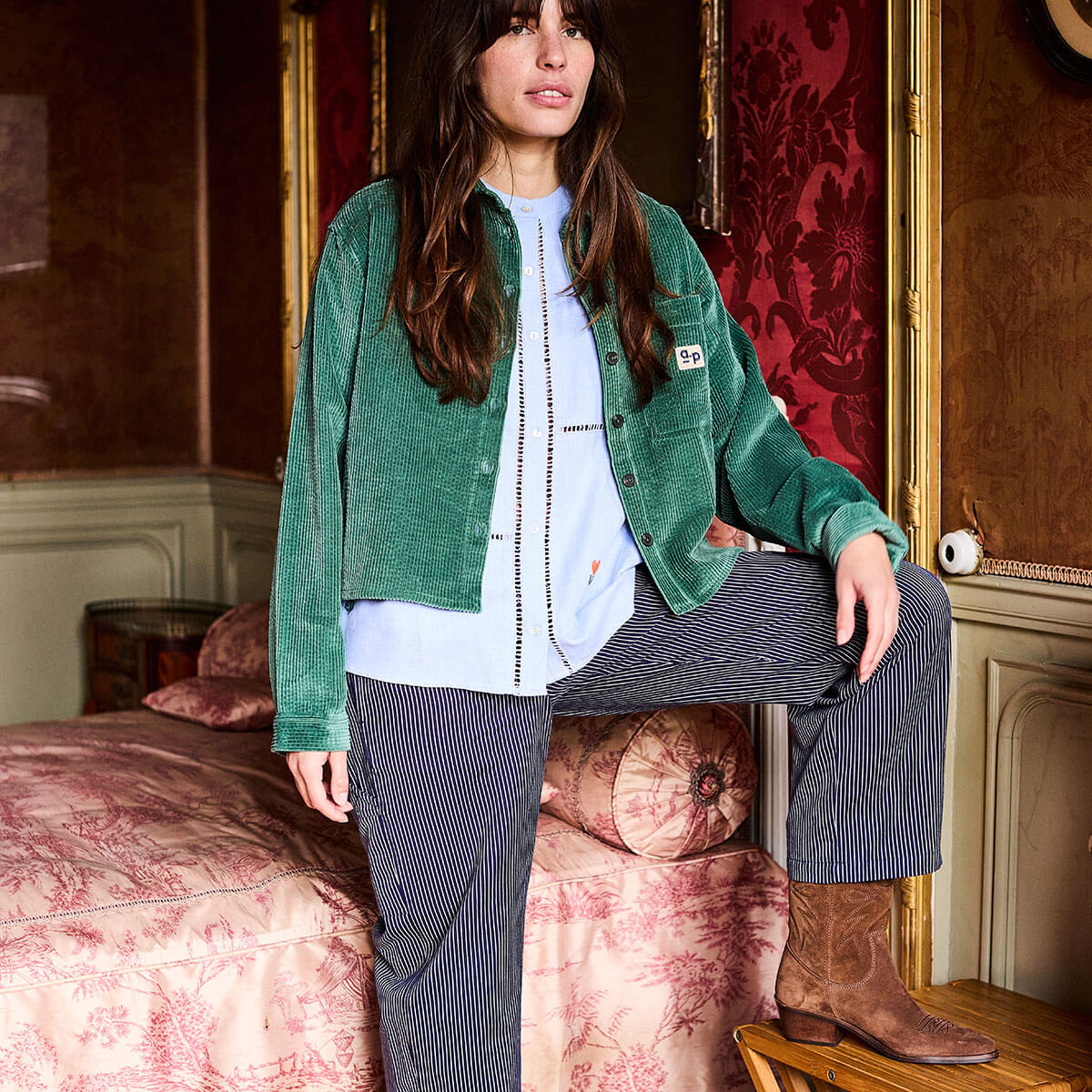 Striped Trousers in Navy by A.P Womenswear