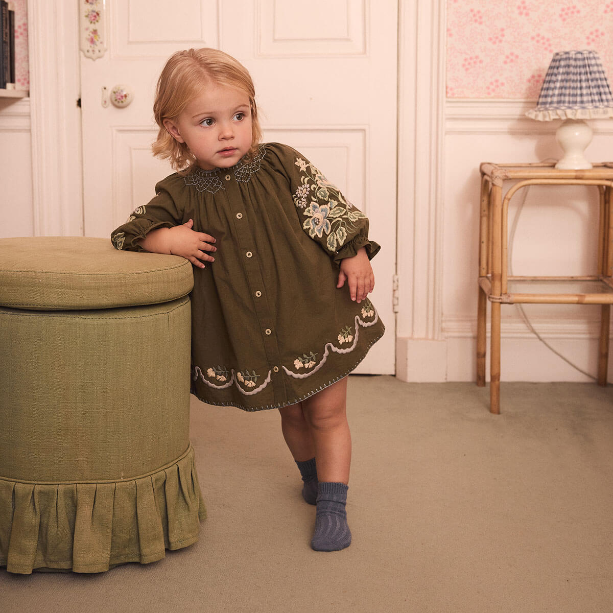 Baby Carina Embroidered Smock in Forest by Apolina