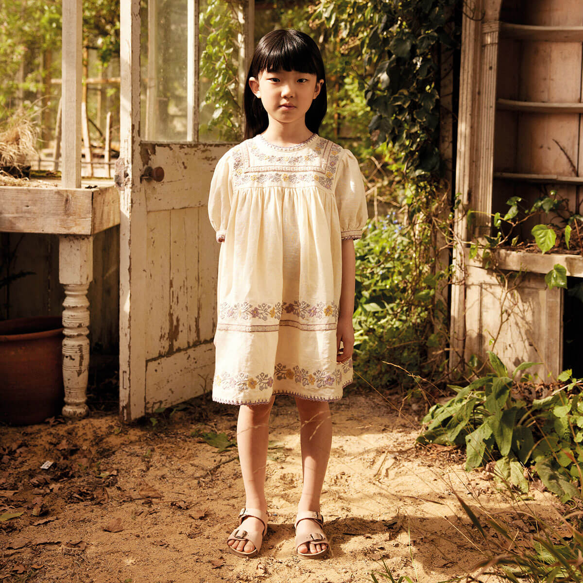 Patsy Ribbons Dress in Cream by Apolina