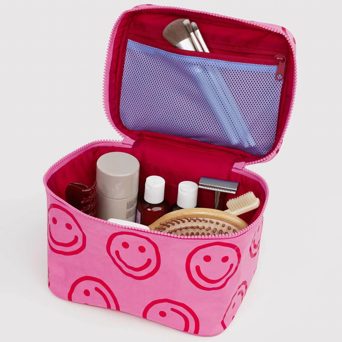 Large Cosmetic Case in Azalea Pink Happy by Baggu
