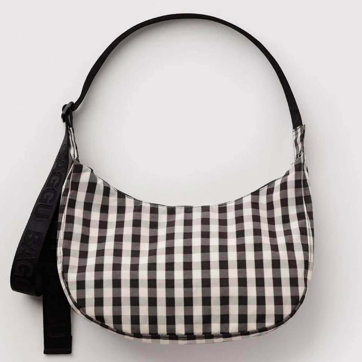 Medium Nylon Crescent Bag in Black And Cream Gingham by Baggu