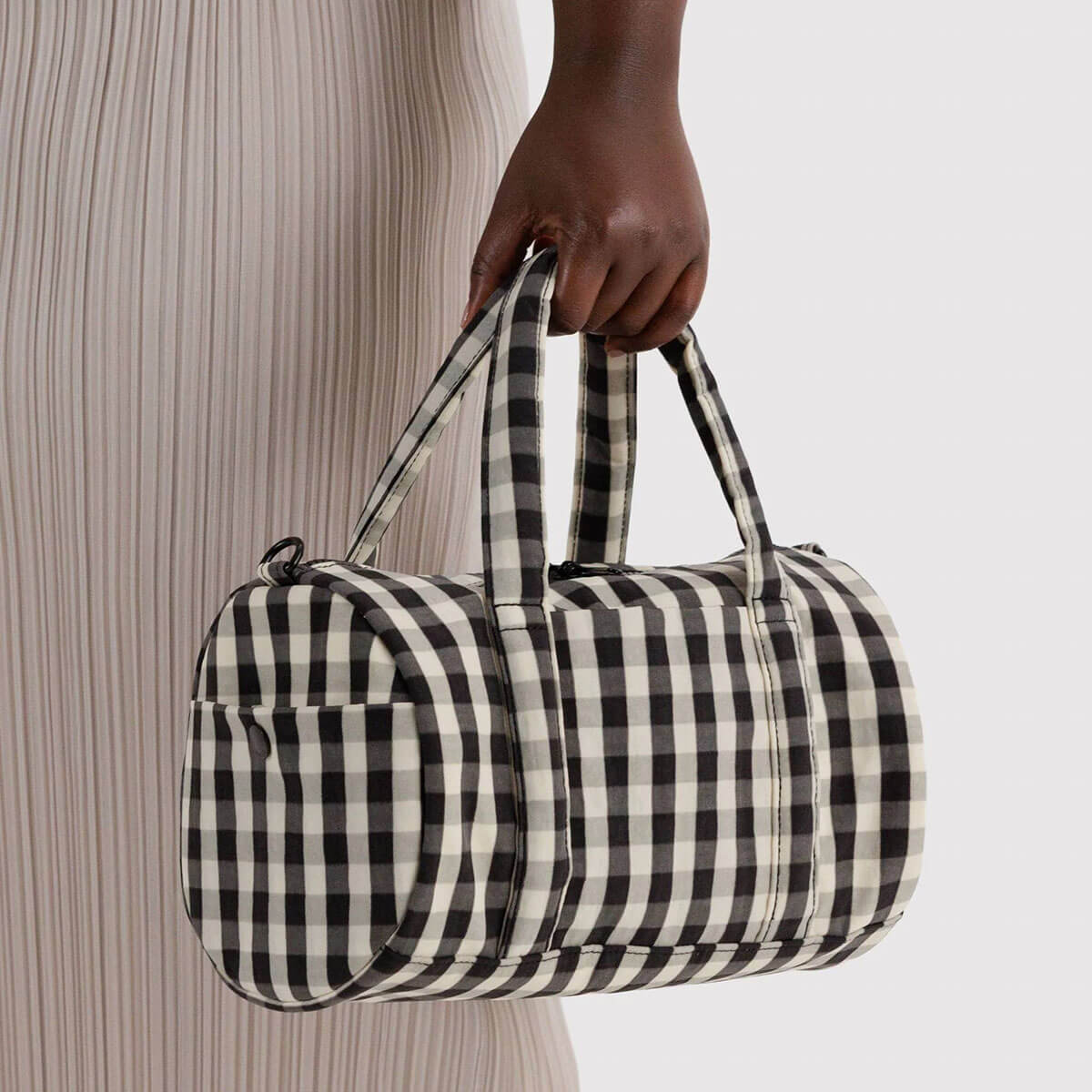 Nylon Duffle Bag in Black And Cream Gingham by Baggu