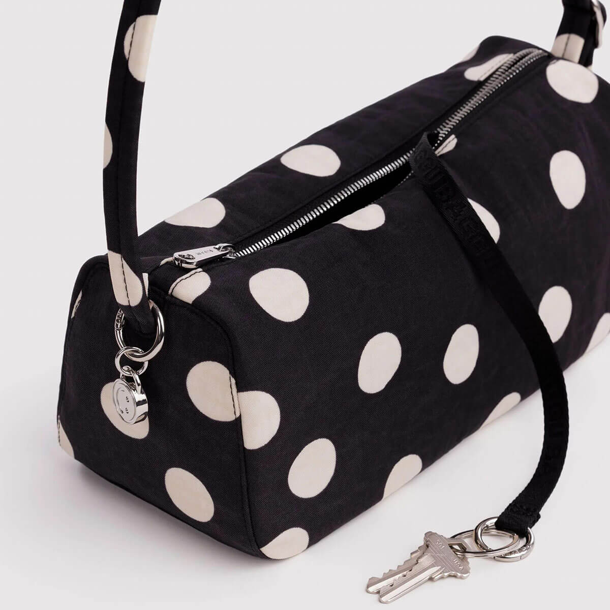 Nylon Loaf Bag in Black And Cream Polka Dot by Baggu