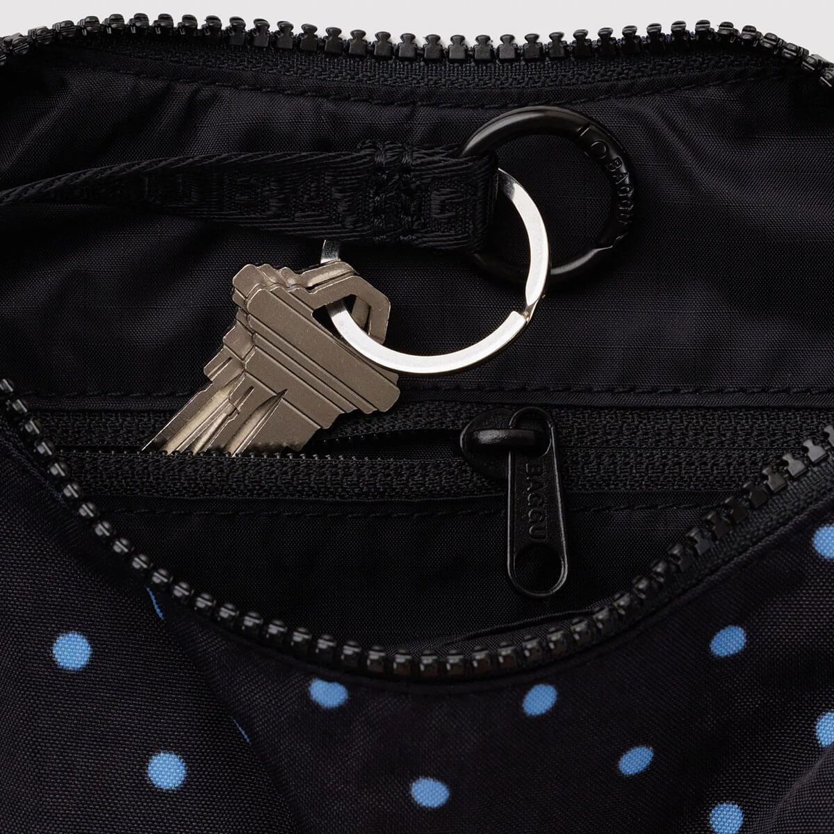 Small Nylon Crescent Bag in Black And Sky Blue Micro Dot by Baggu