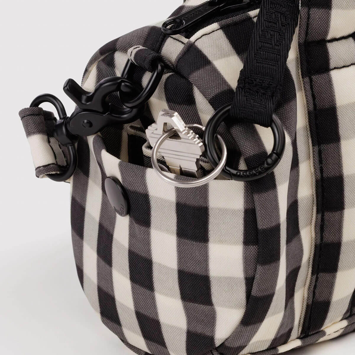 Small Nylon Duffle Bag in Black And Cream Gingham by Baggu