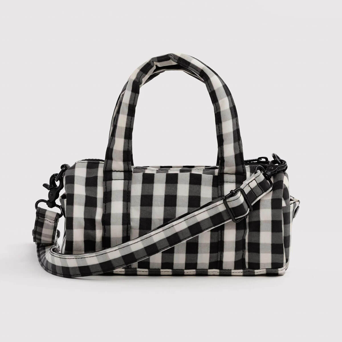 Small Nylon Duffle Bag in Black And Cream Gingham by Baggu