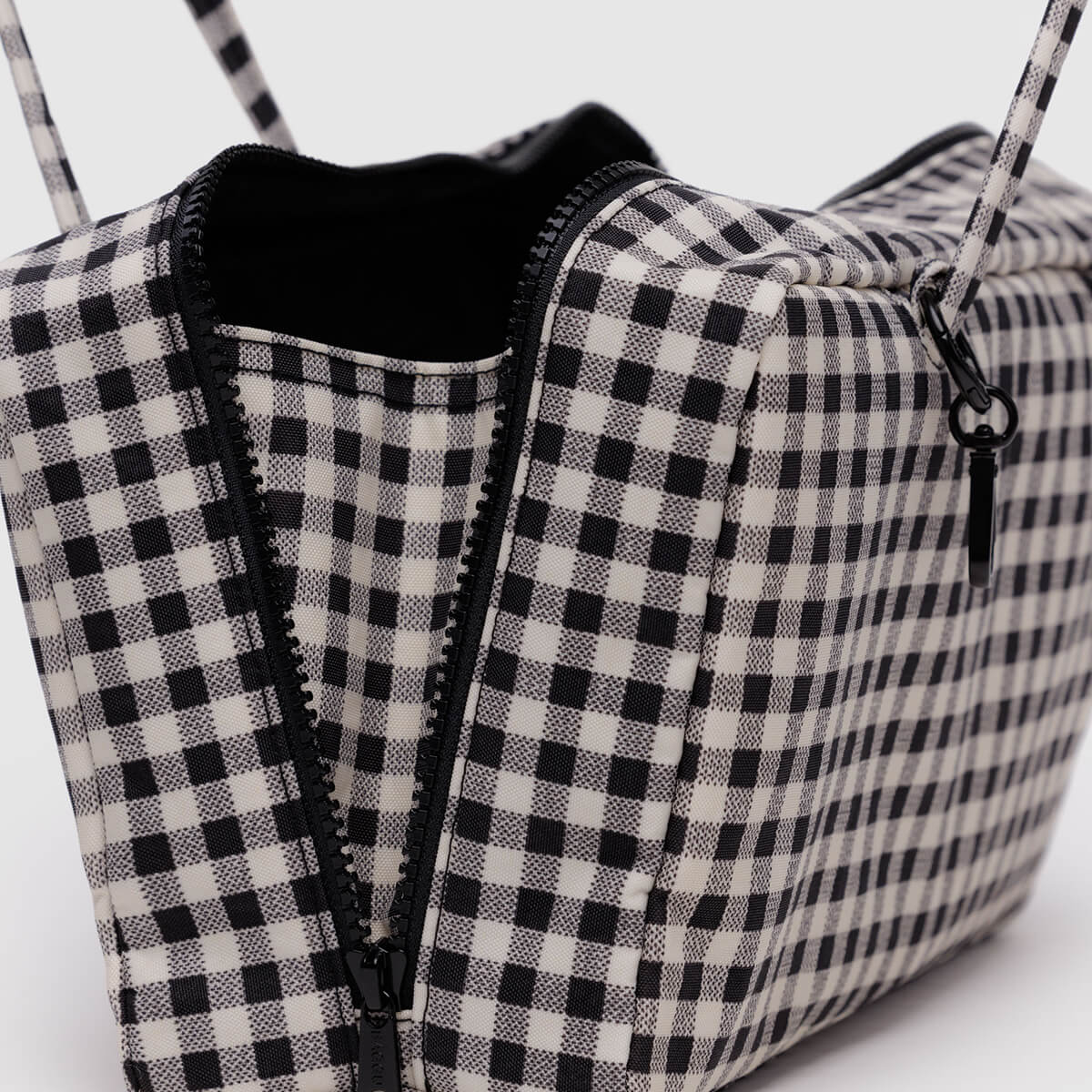 Nylon Bowler Bag in Black and White Gingham by Baggu