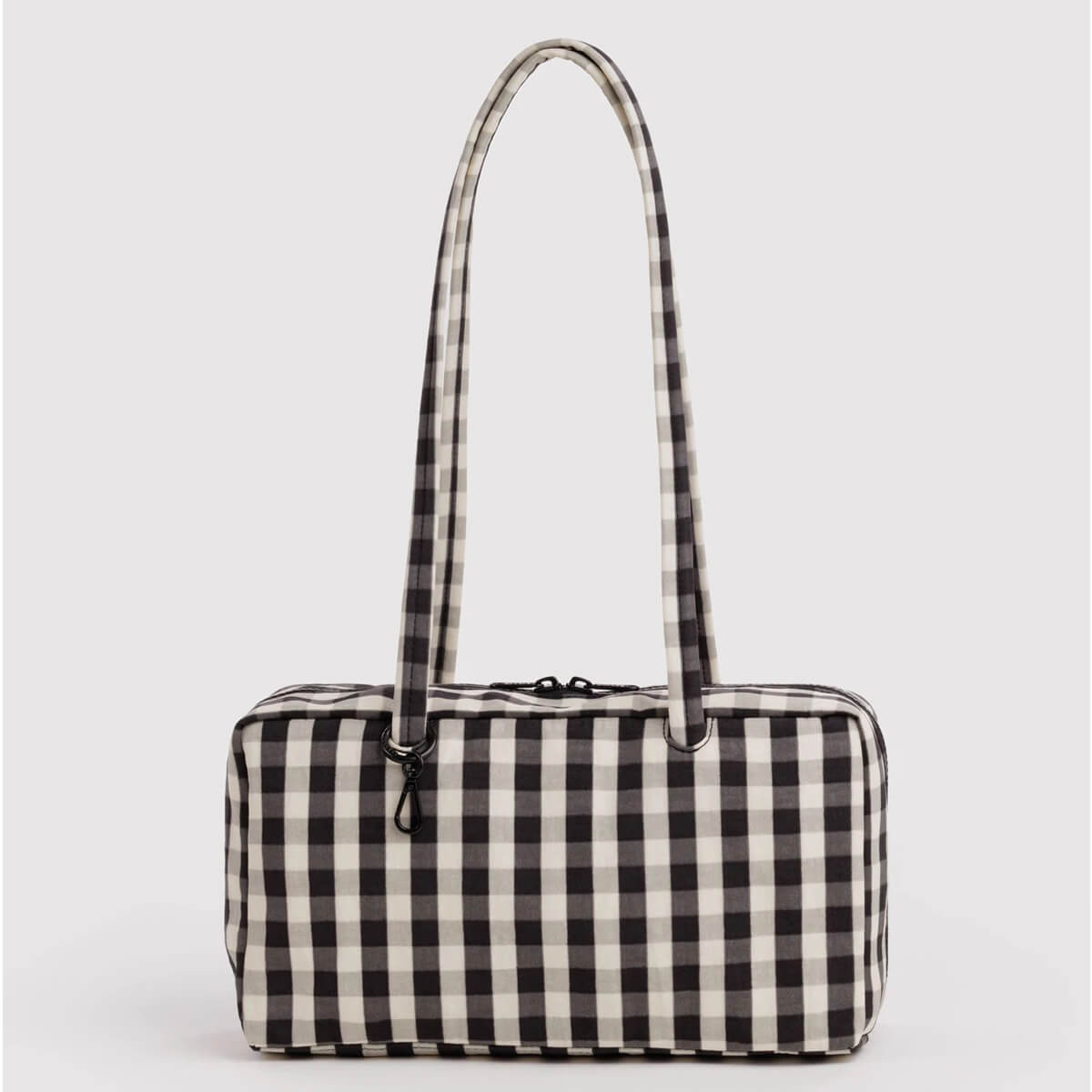 Nylon Bowler Bag in Black and Cream Gingham by Baggu