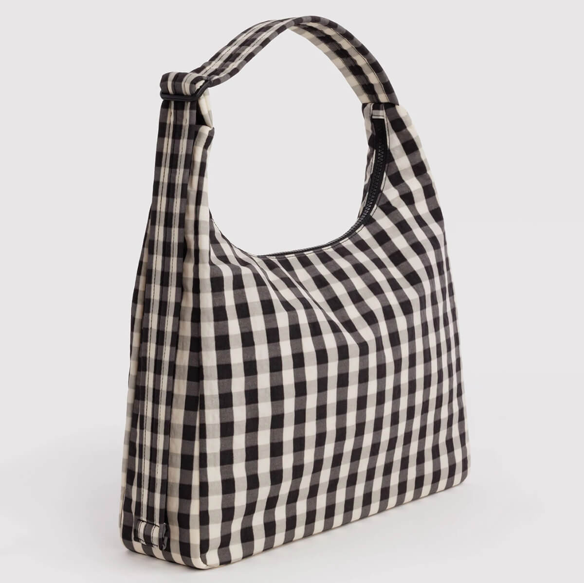 Nylon Shoulder Bag in Black And Cream Gingham by Baggu