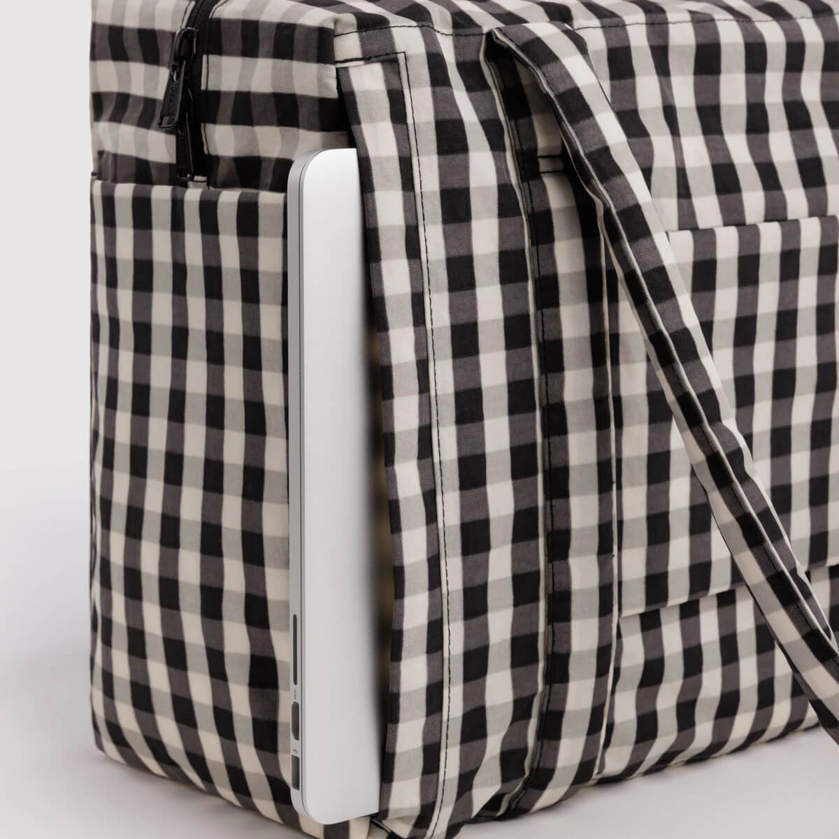 Small Cloud Carry-On Bag in Black and Cream Gingham by Baggu