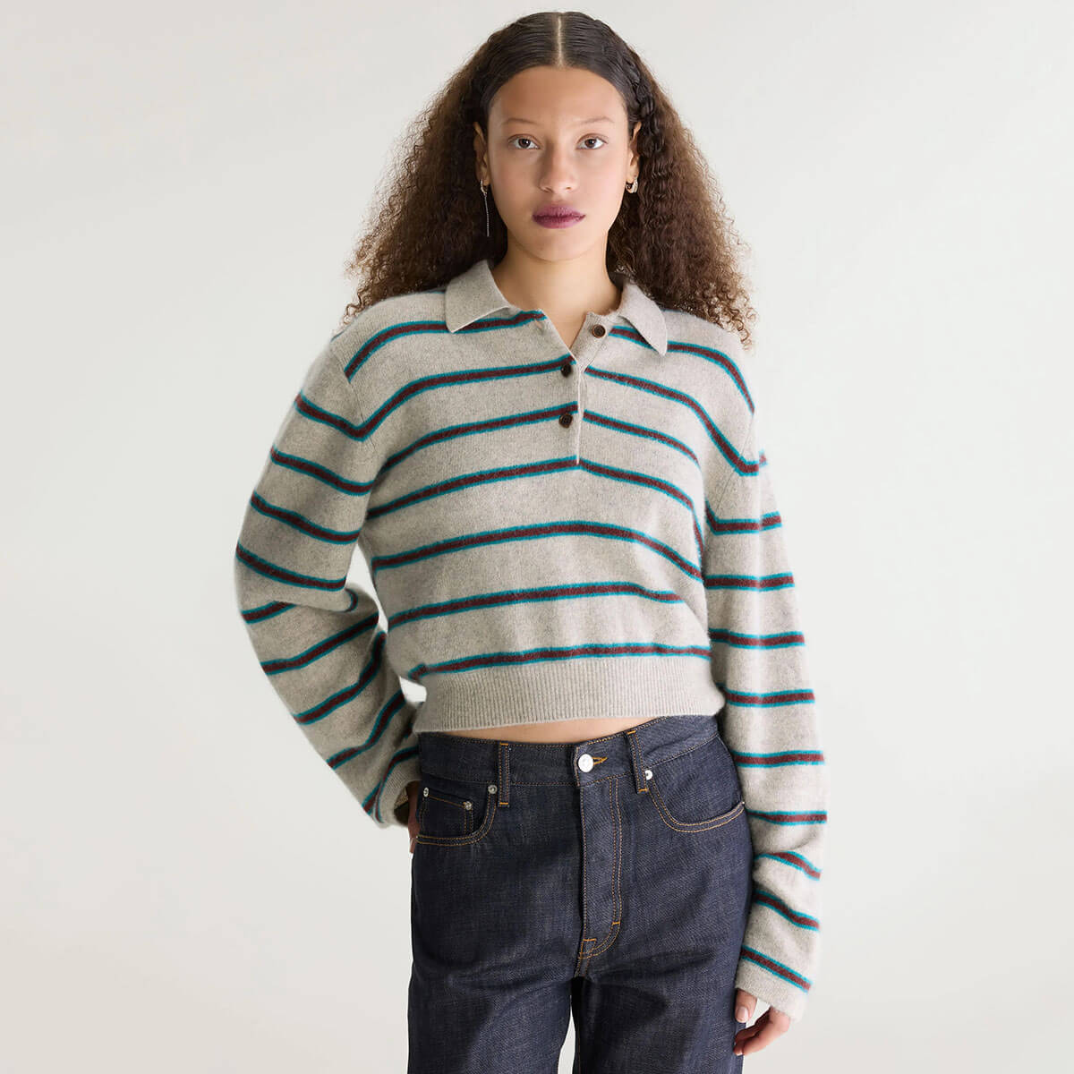 Dussy Striped Polo Sweater in Heather Grey by Bellerose