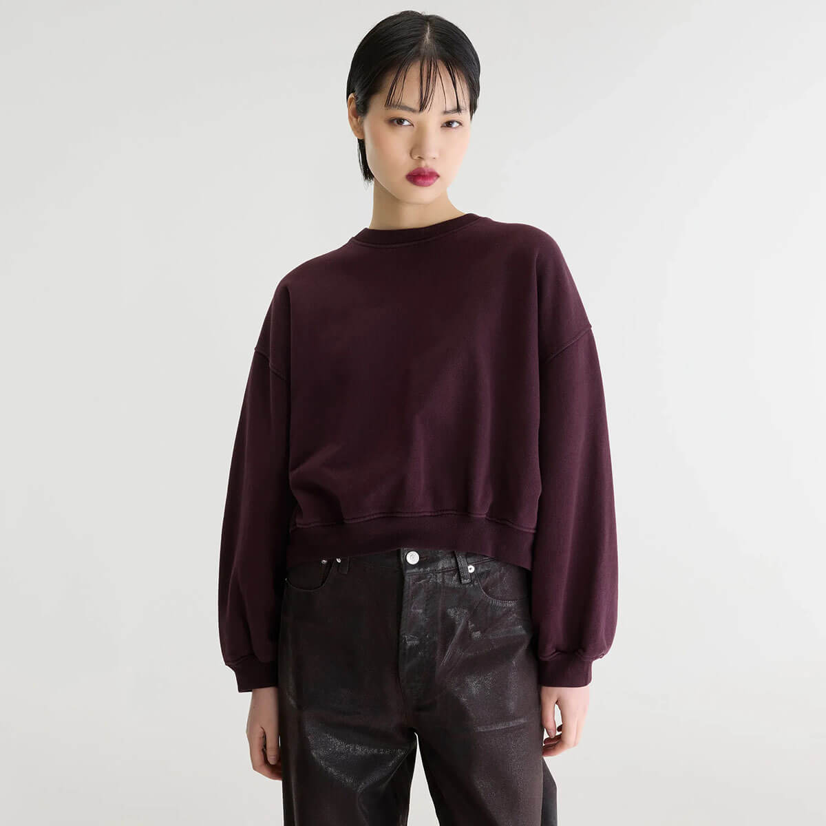 Fancy Cropped Crewneck Sweatshirt in Burgundy by Bellerose