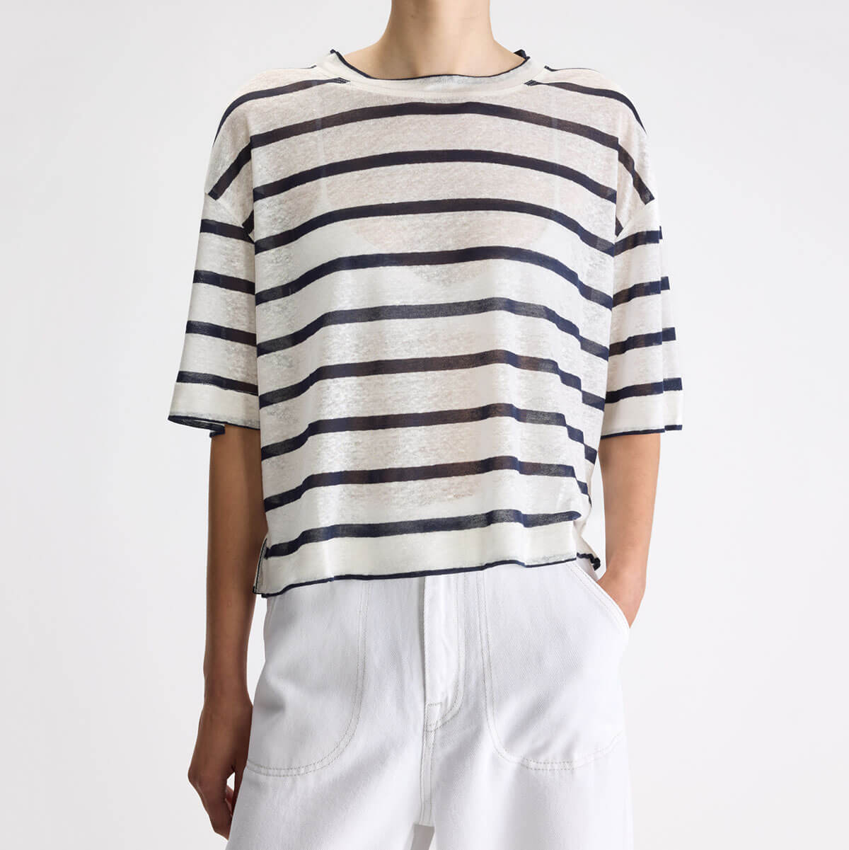 Vydel T-Shirt in White Stripe by Bellerose