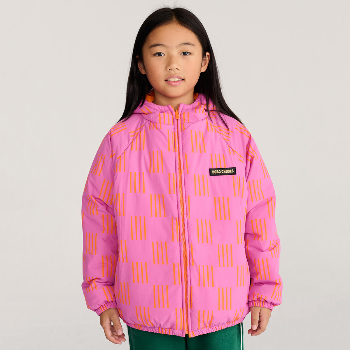 Almost Moiré All Over Reversible Anorak in Fuchsia by Bobo Choses