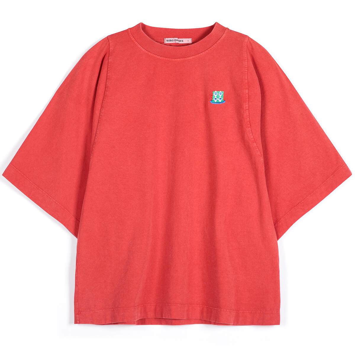 Monster Mug Embroidered T Shirt in Red by Bobo Choses Womenswear