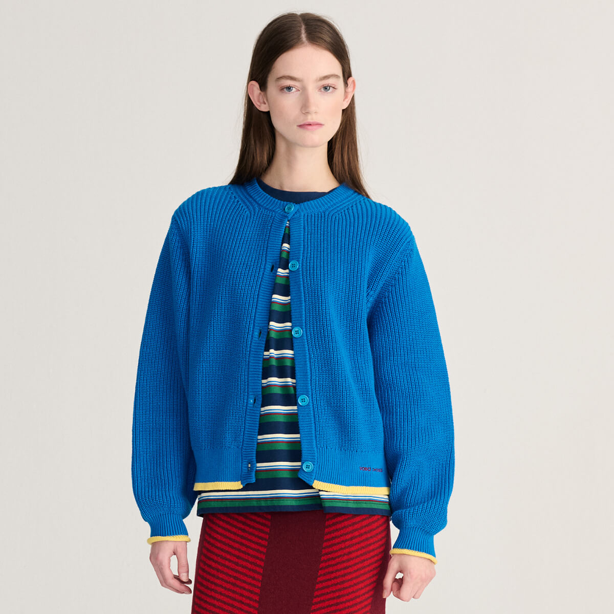 Pearl Knitted Cotton Cardigan in Blue by Bobo Choses Womenswear