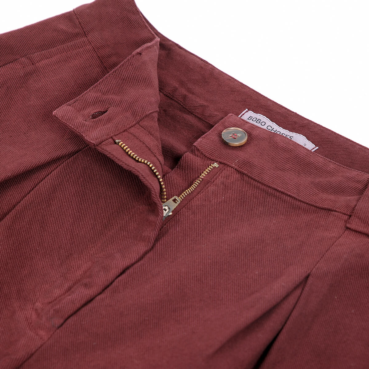 Pleated Twill Wide Leg Pants in Dark Brown by Bobo Choses Womenswear