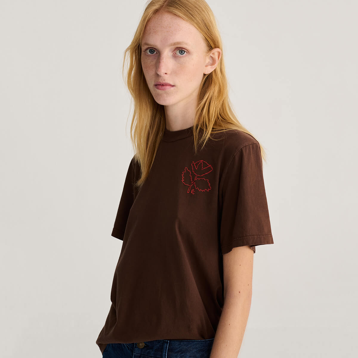 Red Vibrant Flower T Shirt in Dark Brown by Bobo Choses Womenswear