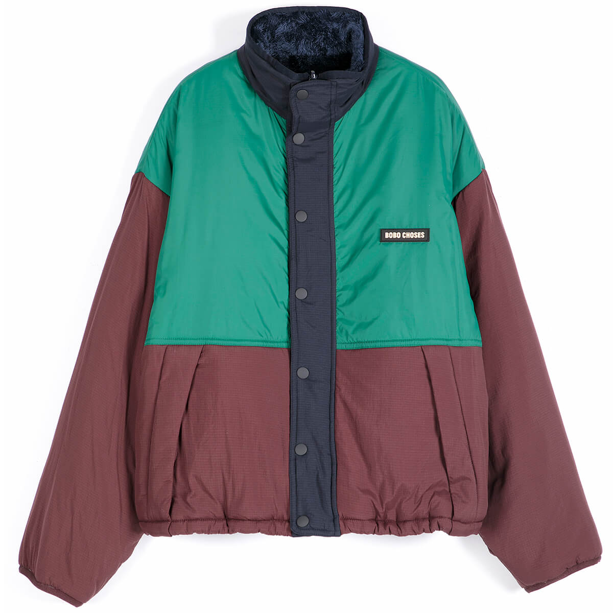 Reversible Nylon Sherpa Jacket in Dark Brown by Bobo Choses Womenswear