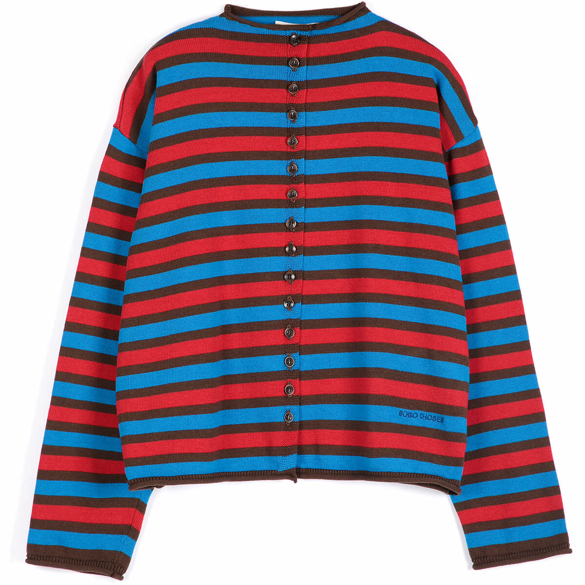 Striped Cotton Cardigan in Blue by Bobo Choses Womenswear
