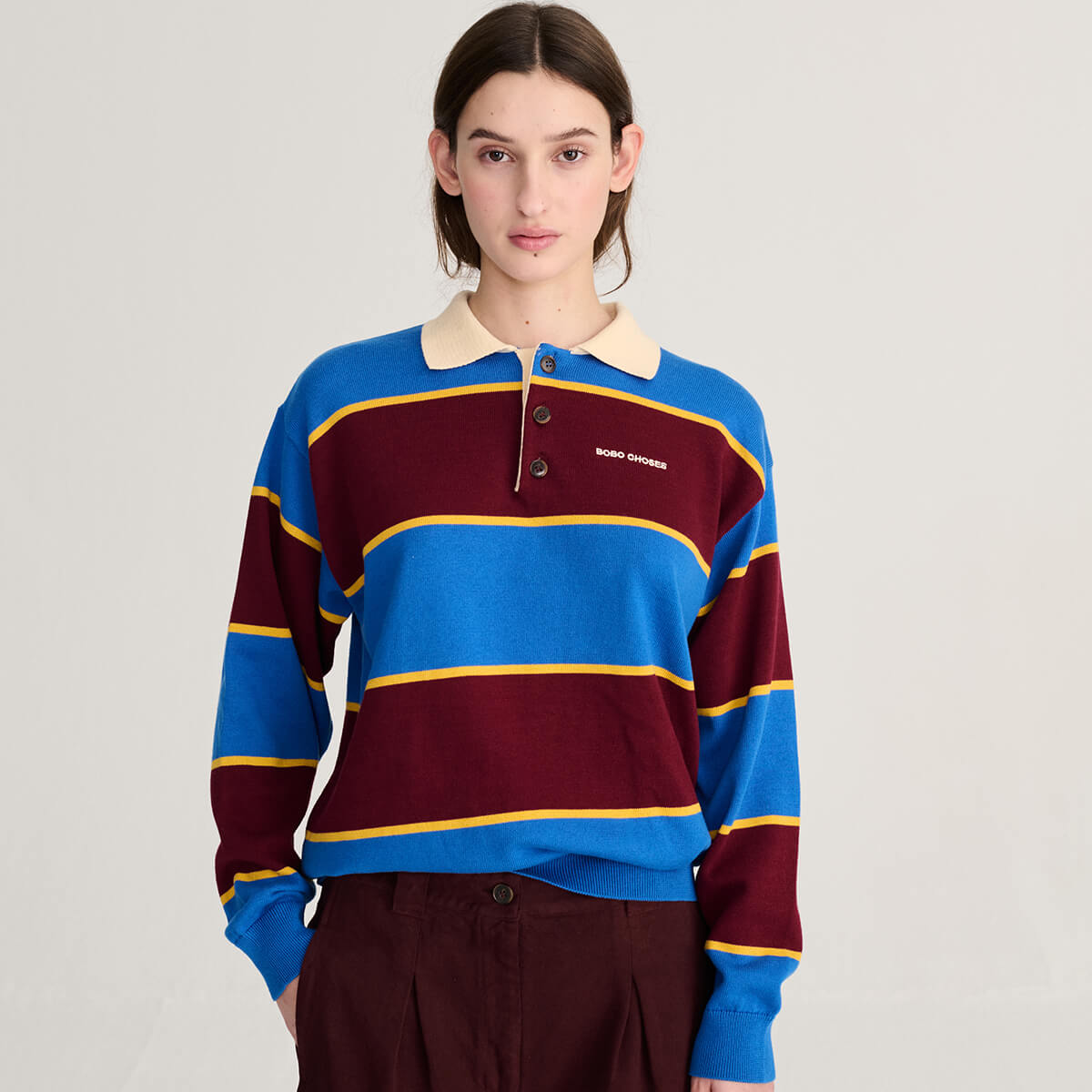 Striped Polo Jumper in Blue by Bobo Choses Womenswear
