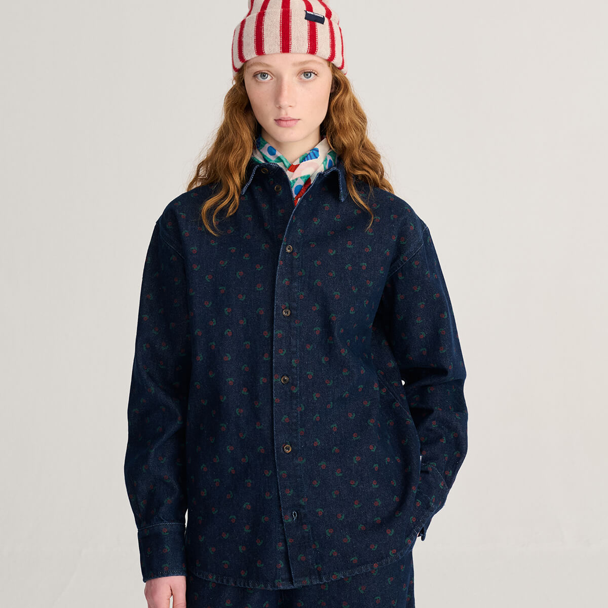Swamp Whirl Denim Shirt in Navy Blue by Bobo Choses Womenswear