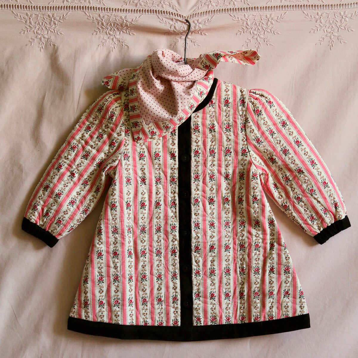Dress Coat & Scarf in Pink Tapestry Stripe by Bonjour – Junior Edition