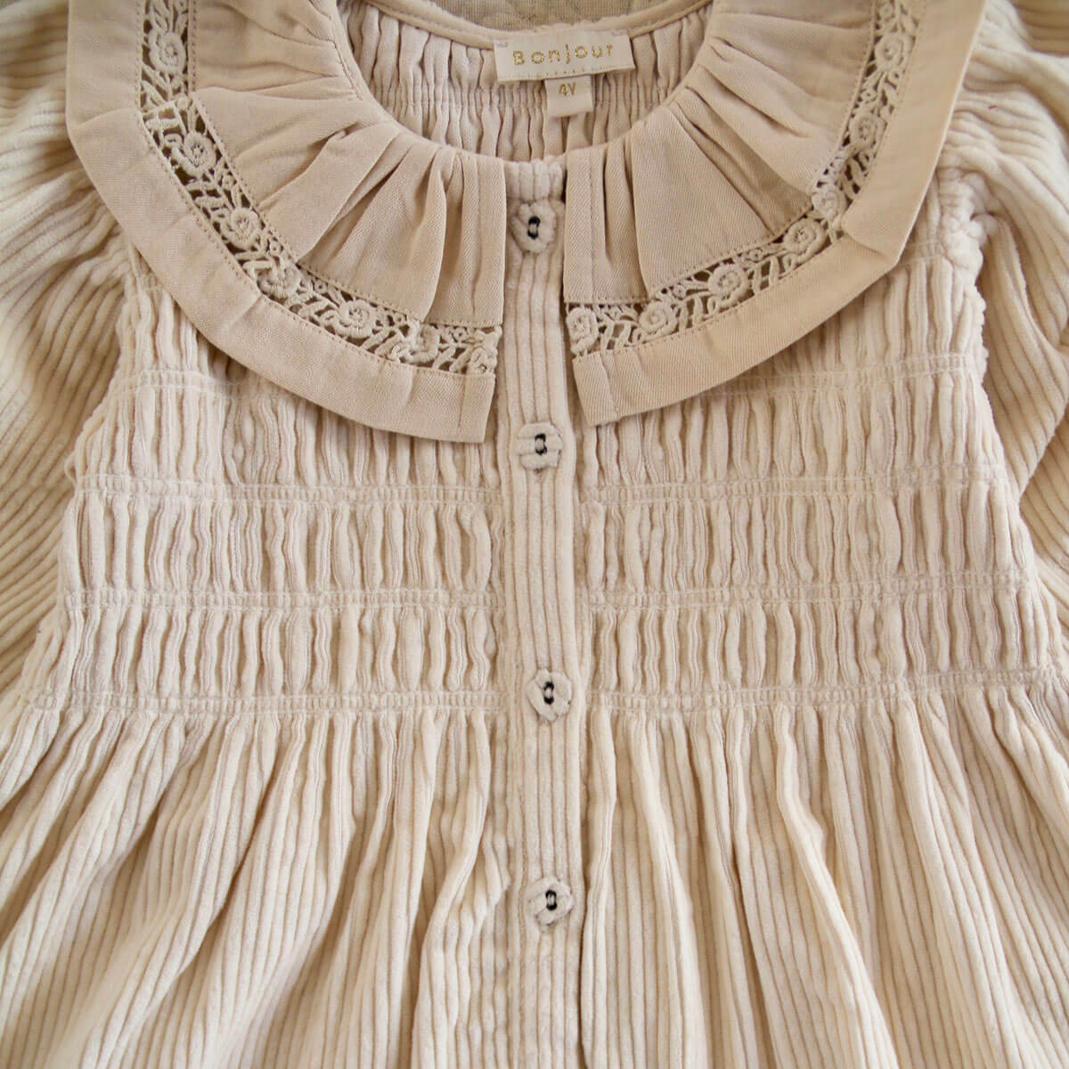 Dress in Ivory Corduroy by Bonjour