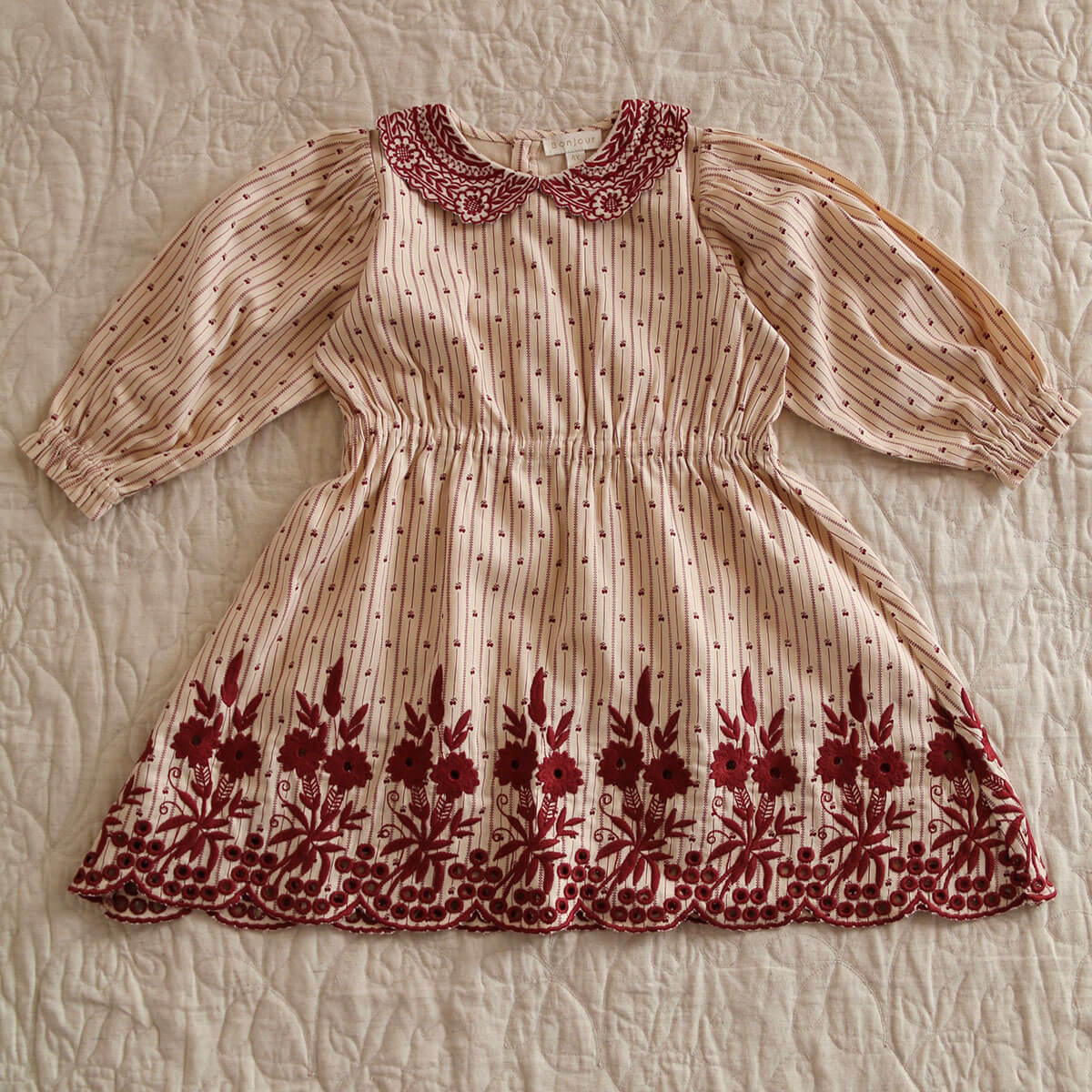 Embroidered Dress in Provençal Stripe by Bonjour