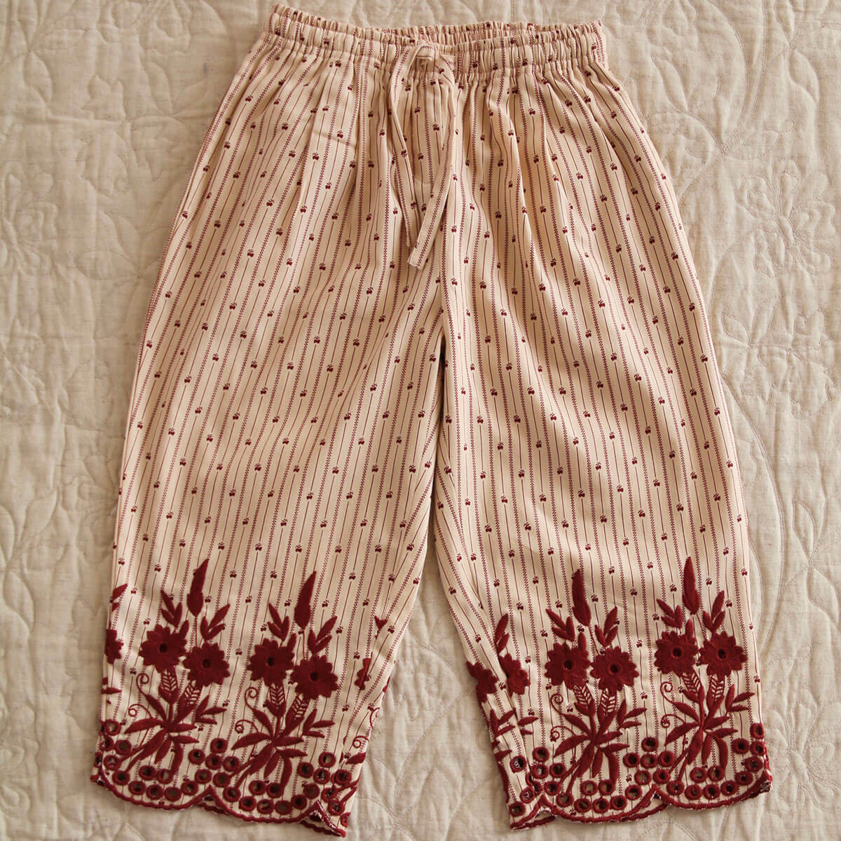 Embroidered Pants in Provençal Stripe by Bonjour