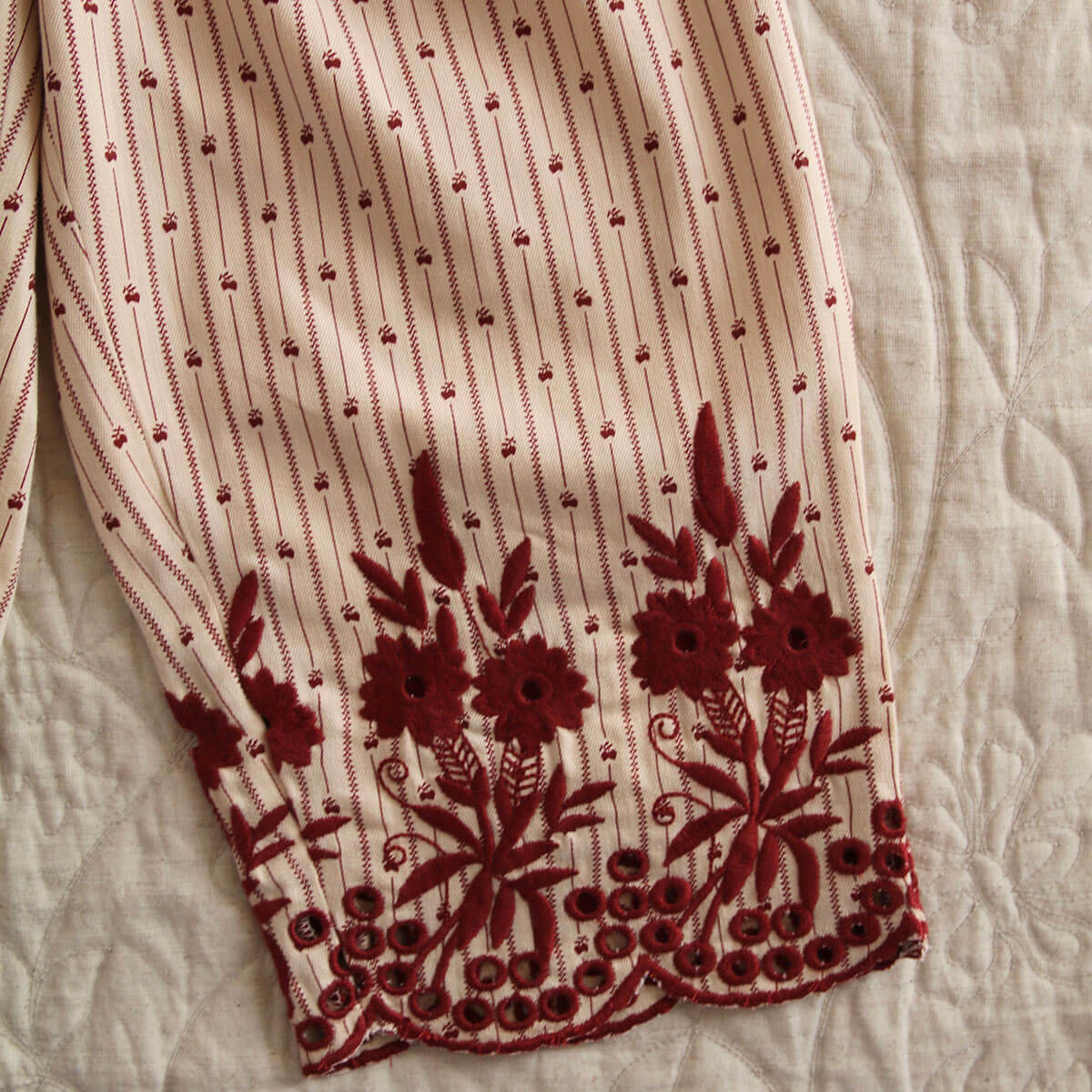 Embroidered Pants in Provençal Stripe by Bonjour