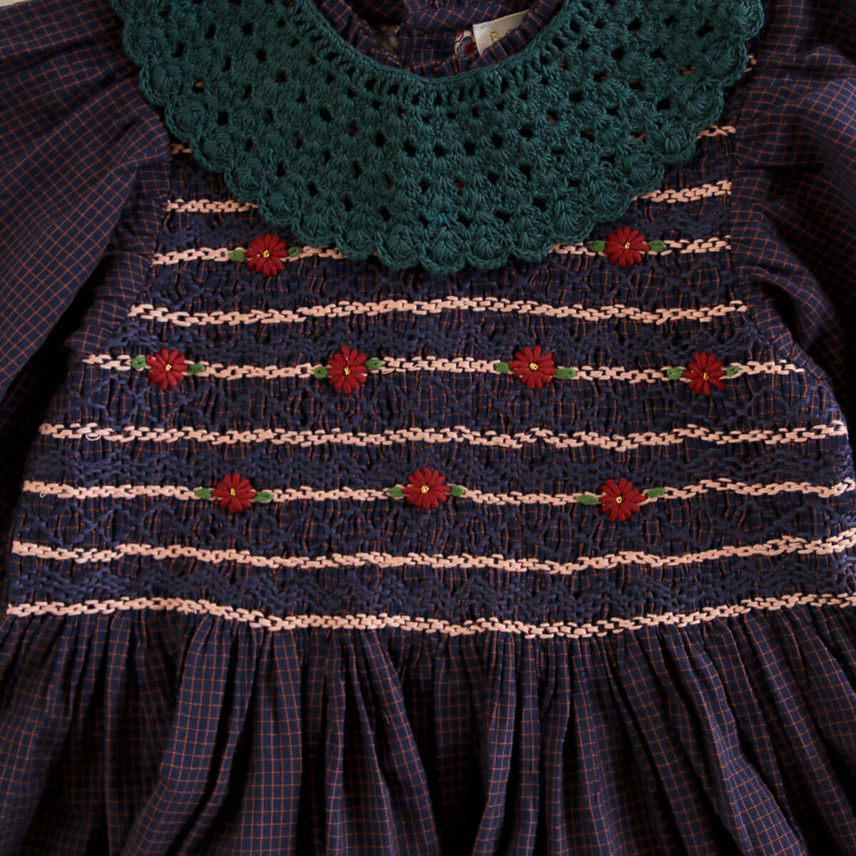 Handsmock Blouse in Navy Check by Bonjour
