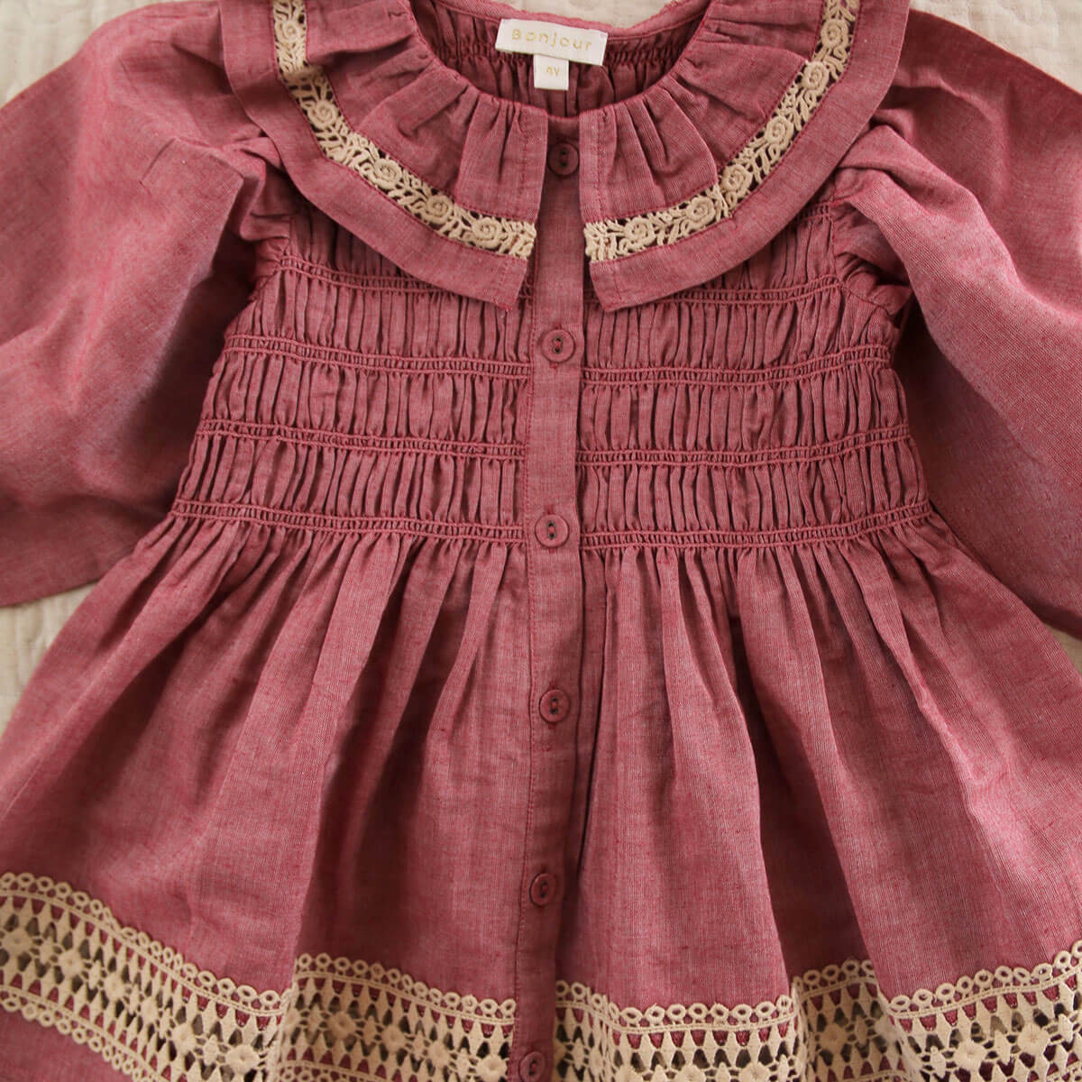 Princess Dress in Red Chambray by Bonjour