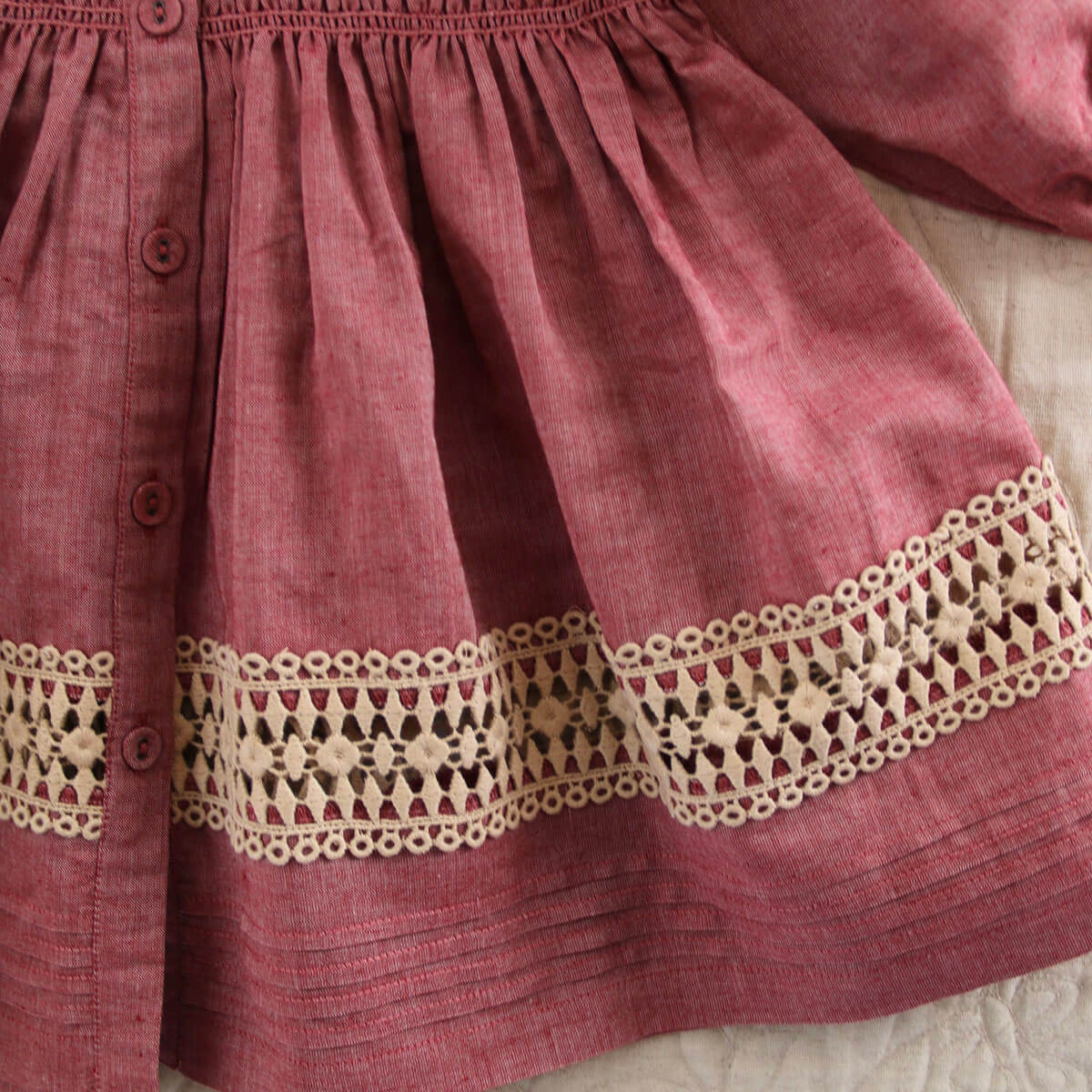 Princess Dress in Red Chambray by Bonjour