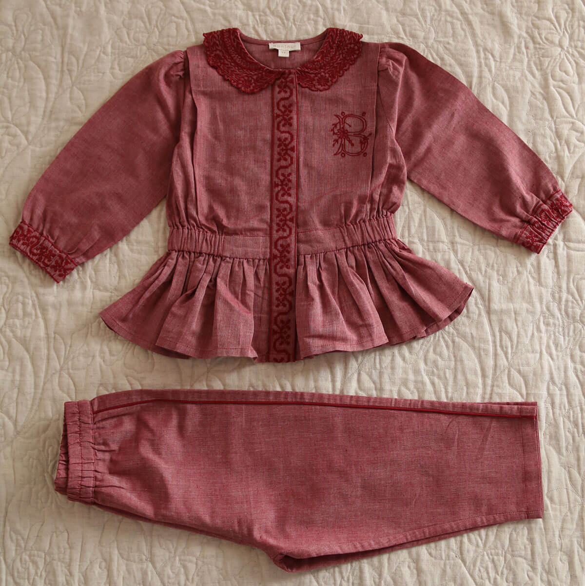 Pyjama Set in Red Chambray by Bonjour
