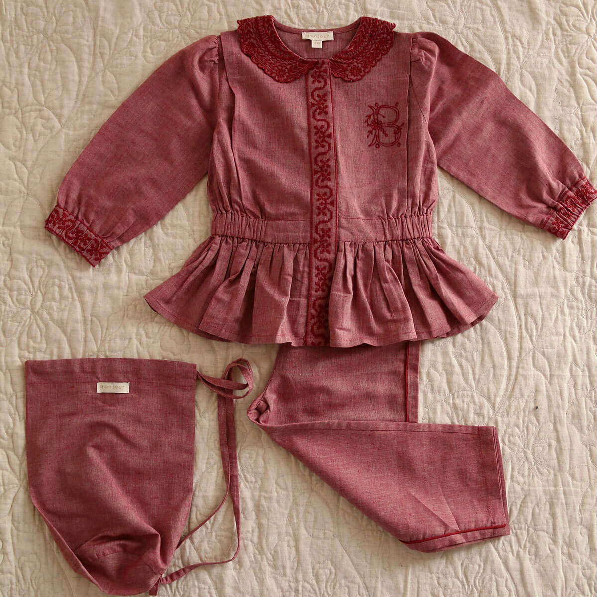 Pyjama Set in Red Chambray by Bonjour