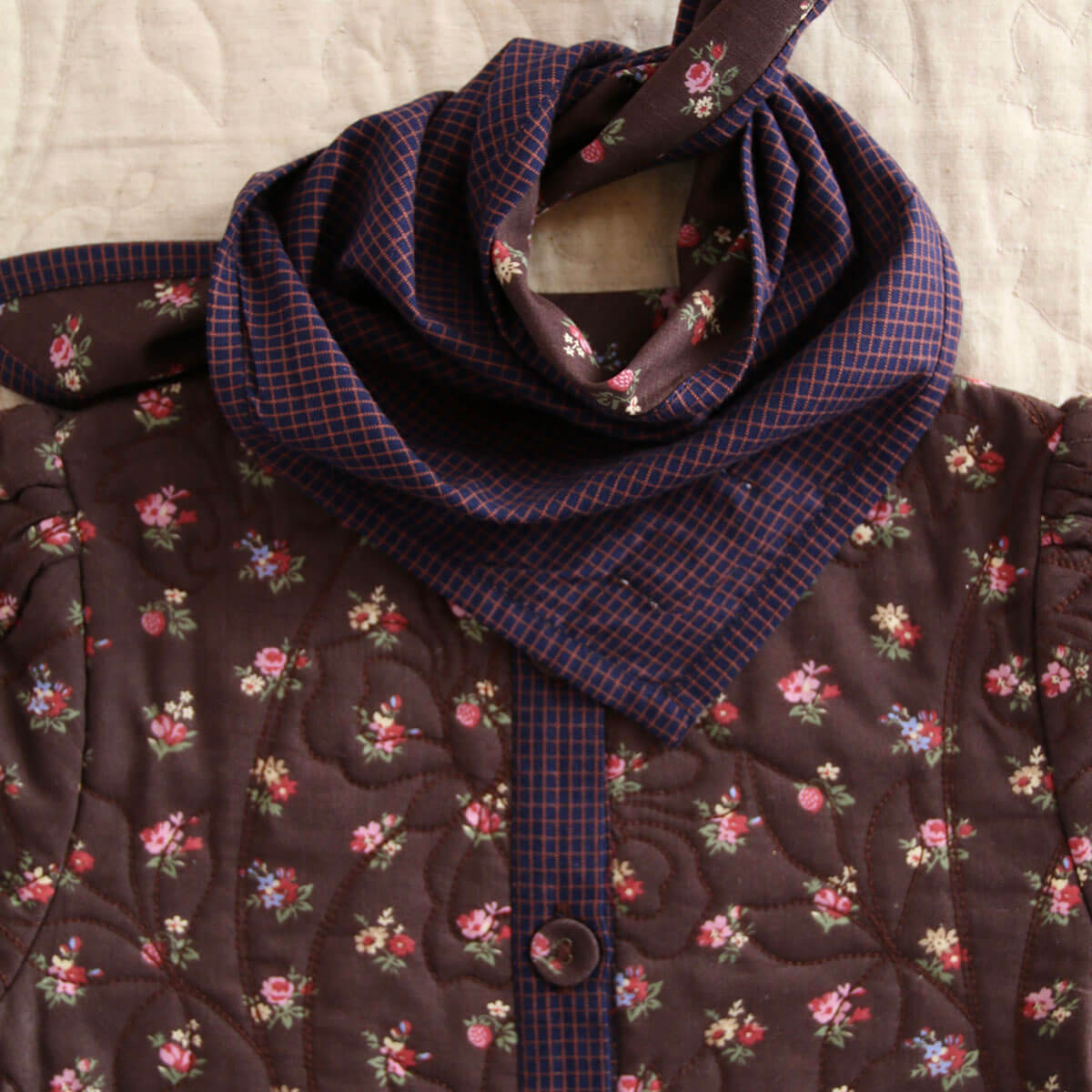 Quilted Dress Coat With Scarf in Little Bouquet by Bonjour