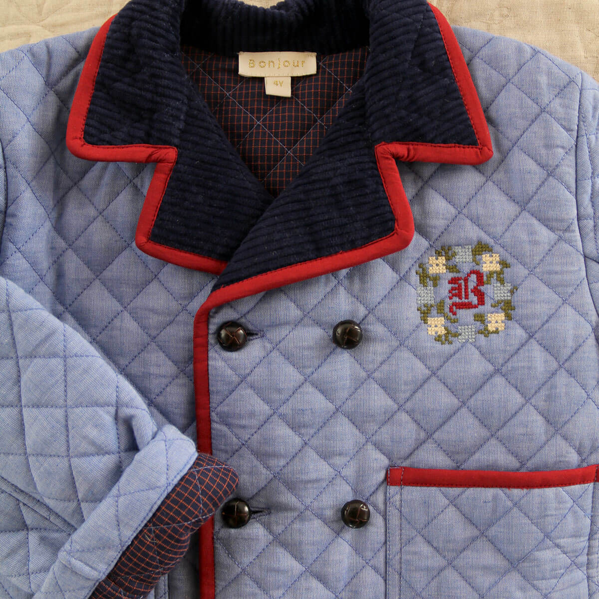 Quilted Jacket in Blue Chambray by Bonjour