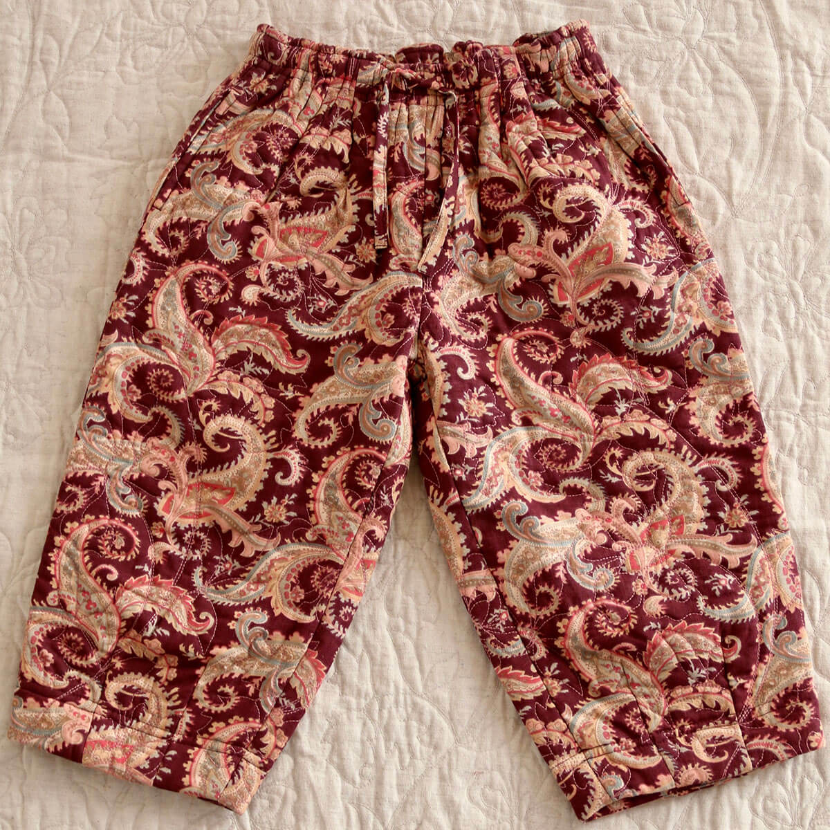 Quilted Pants in Burgundy Cashmere Print by Bonjour