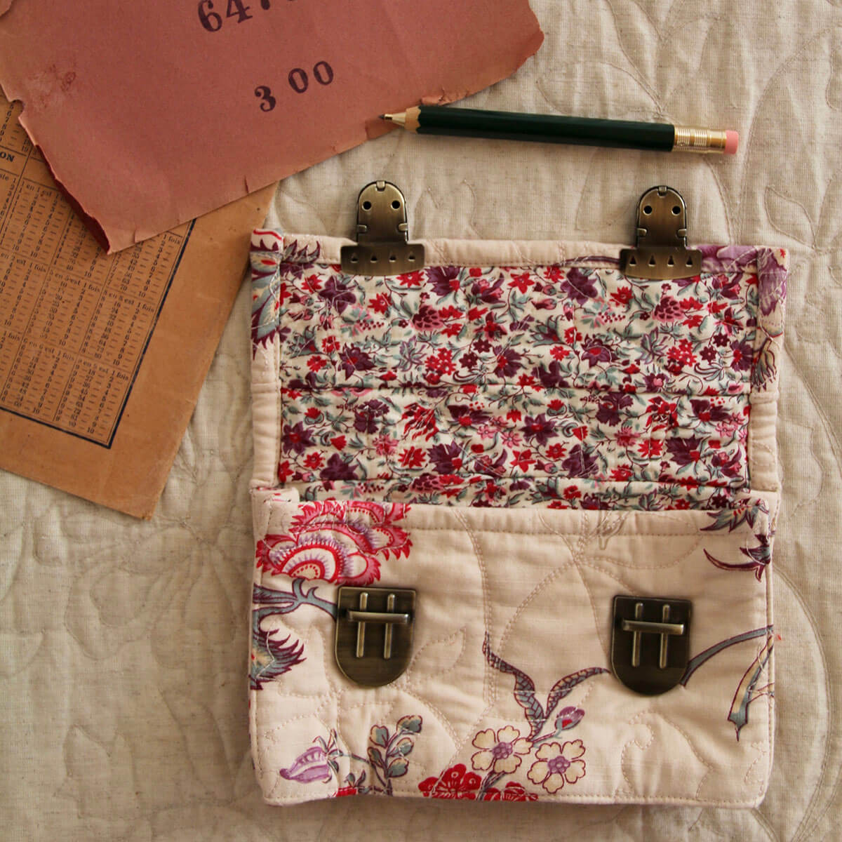 Quilted School Pencil Case in Vence Floral by Bonjour
