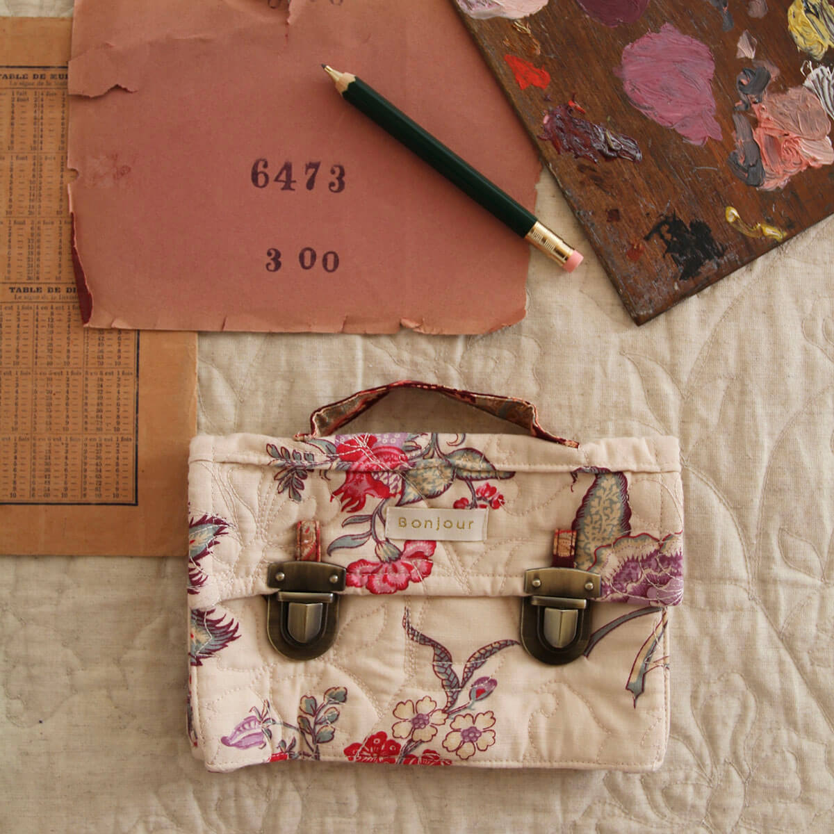 Quilted School Pencil Case in Vence Floral by Bonjour