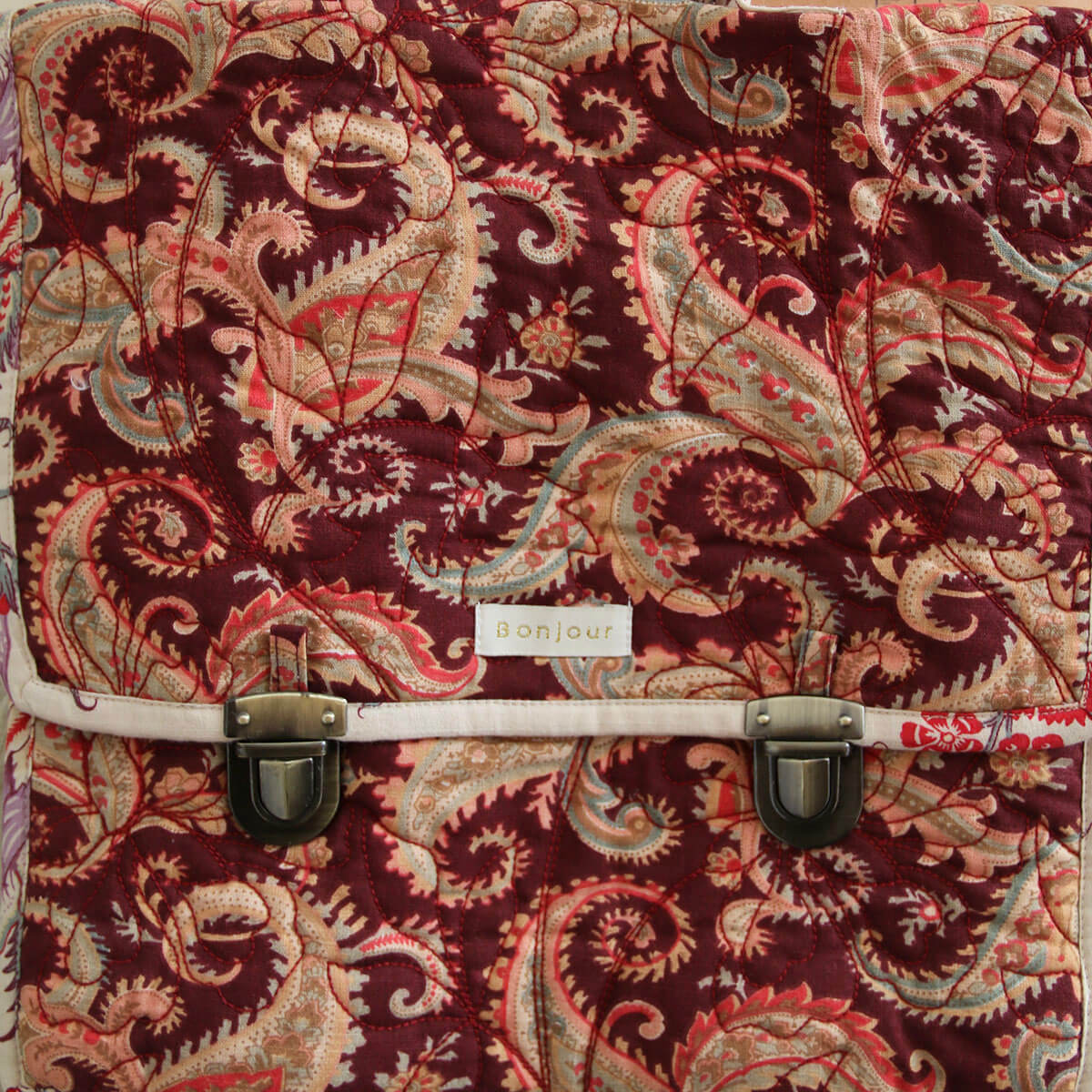 Quilted School Bag in Burgundy Cashmere Print by Bonjour