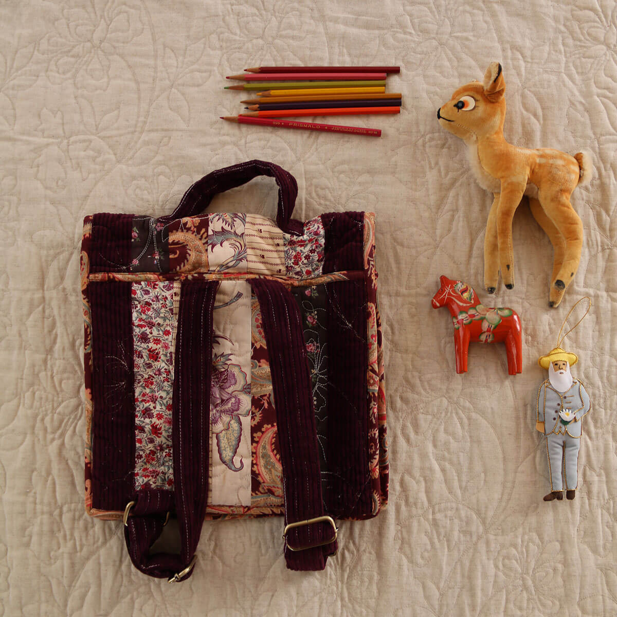 Quilted School Bag in Patchwork Seasonal Prints by Bonjour